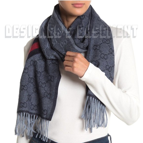 GUCCI navy blue GG web NIKKY Wool / Angora scarf🎁 - Picture 7 of 7